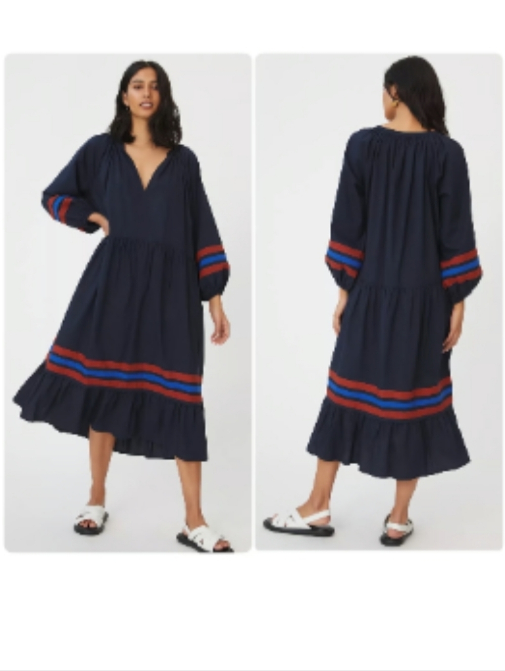 SUNDRY ANTHROPOLOGIE Navy Dress with Varsity Stripes Orange Blue Accent Sz 1